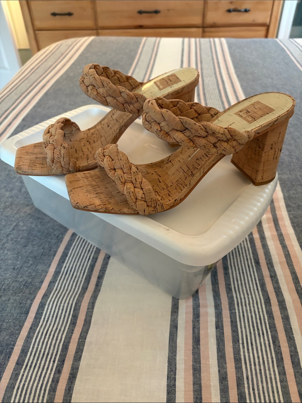 Dolce Vita Paily Braided Cork Stella Block Heel Sandals. - Picture 2 of 5